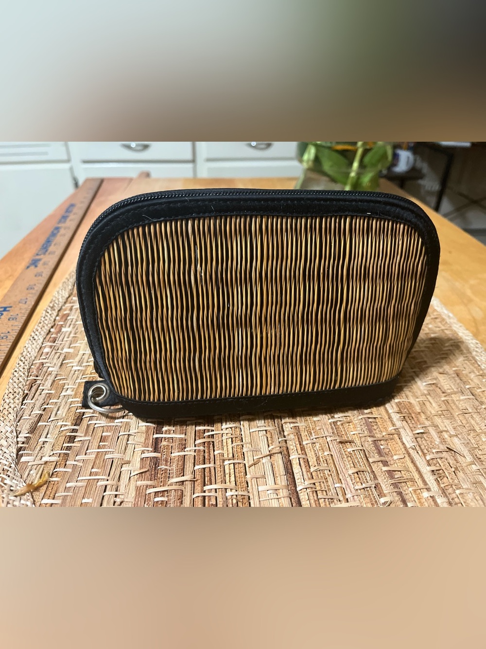 Woven Straw Clutch with Black Trim - Neutral